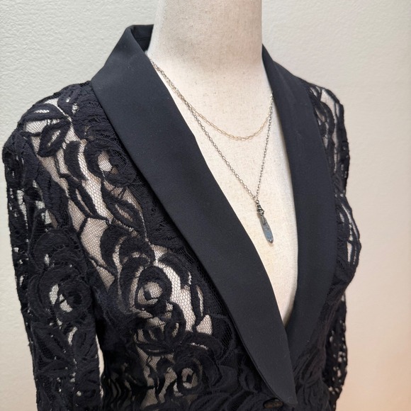 I.N.C. Sheer Black Lace Romantic Feminine Goth Blazer Jacket Women Medium - Picture 3 of 15